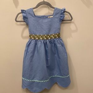 Vintage Matilda, Jane blue linen girls, dress with flower sash